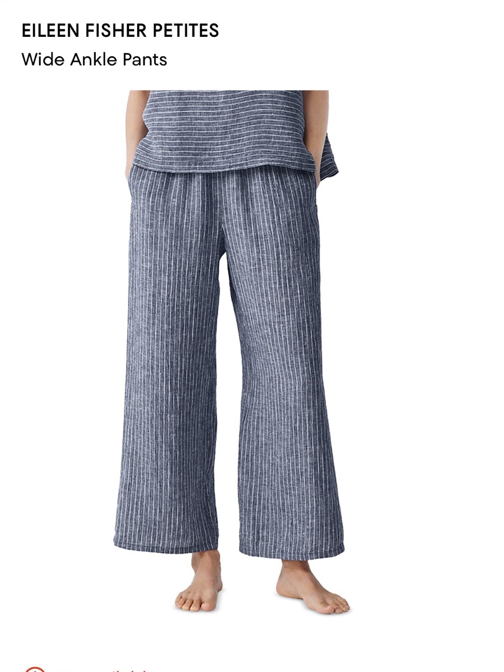 Eileen Fisher Navy Pinstripe Wide-Leg Linen Cropped Pants
